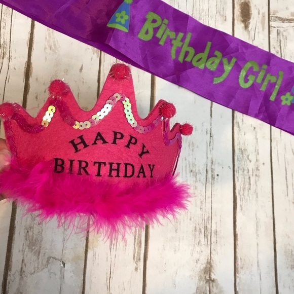 Purple Birthday Girl Sash and Pink Crown Tiara - Picture 1 of 9